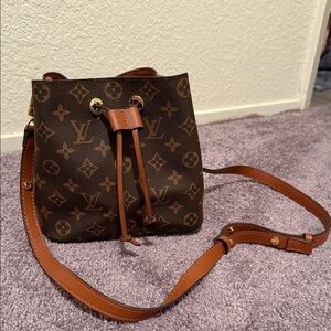Brown Monogram Crossbody Bucket Bag